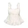 Amy Lynn Ruched Bust Cami Top With 3d Floral Straps In White