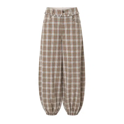 Amy Lynn Women's Esme Green Check Cotton Balloon Trousers In Gray