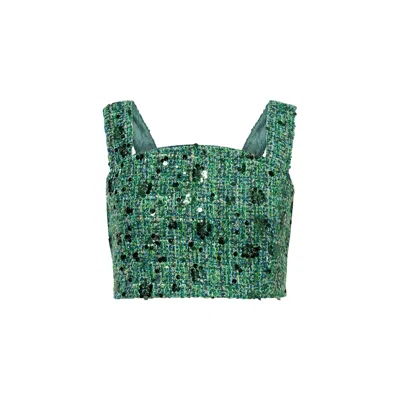 AMY LYNN WOMEN'S GREEN LOLA TEAL SEQUIN BOUCLE CROP TOP