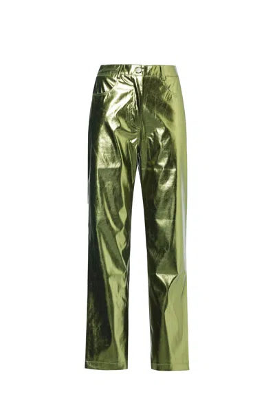Amy Lynn Women's Green Lupe Khaki Metallic Trousers