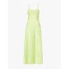 AMY LYNN WOMENS GREEN SOFIA CHARTREUSE FLOWER-PATCH-EMBELLISHMENT SLIM-FIT WOVEN MAXI DRESS