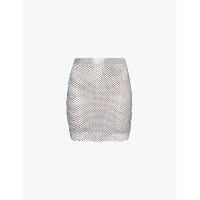 Amy Lynn Womens Grey Net Rhinestone-embellishment Woven Mini Skirt