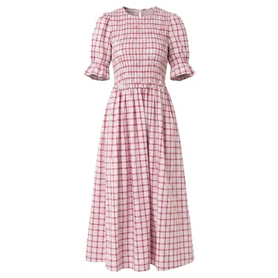Amy Lynn Women's Imogen Cotton Red & White Window Pane Check Midaxi Dress In Pink