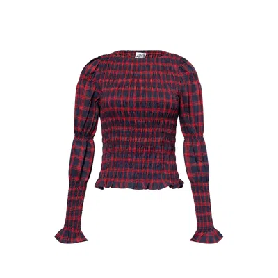 AMY LYNN WOMEN'S IRIS PURE COTTON RED PLAID SMOCKED TOP