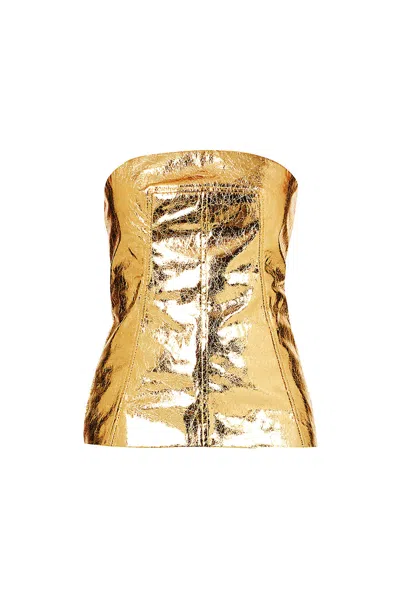 Amy Lynn Womens Gold Bandeau Metallic Faux-leather Top