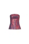 Amy Lynn Womens  Johanna Foil-coated Denim Corset Top In Red
