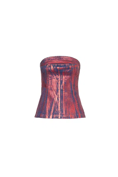 AMY LYNN WOMEN'S JOHANNA RED DENIM FOIL COATED TOP