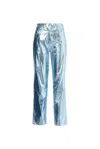 Amy Lynn Womens Arctic Blue Metallic Straight-leg High-rise Faux-leather Trousers