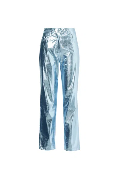 Amy Lynn Womens Arctic Blue Metallic Straight-leg High-rise Faux-leather Trousers In Ice Blue