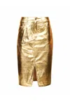 Amy Lynn Lupe Front-slit Faux-leather Midi Skirt In Gold