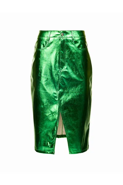 Amy Lynn Womens Forest Green Lupe Front-slit Faux-leather Midi Skirt
