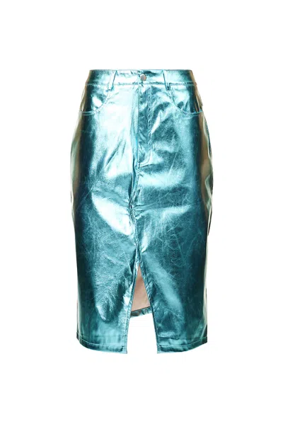 Amy Lynn Women's Lupe Ice Blue Metallic Midi Skirt