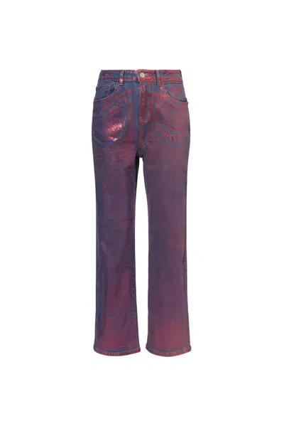 Amy Lynn Women's Lupe Red Denim Foil Coated Trousers