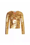 Amy Lynn Womens Gold Twist-front Cut-out Metallic Stretch-woven Top In Gold