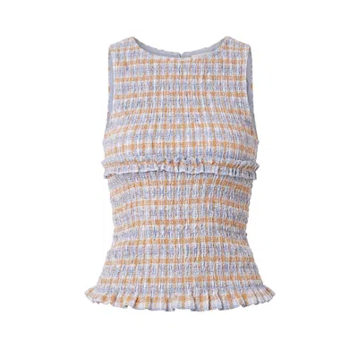 Amy Lynn Women's Mona Smocked Top In Blue & Orange Check In Multi