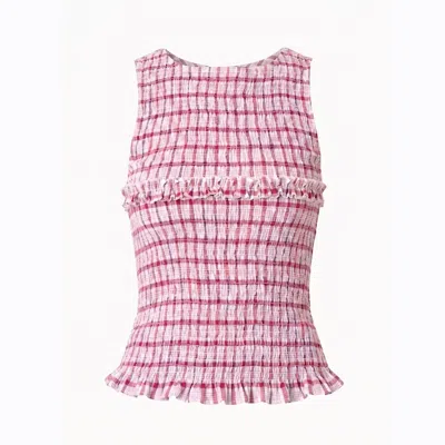 Amy Lynn Women's Mona Smocked Top In Red & White Windowpane Check In Pink