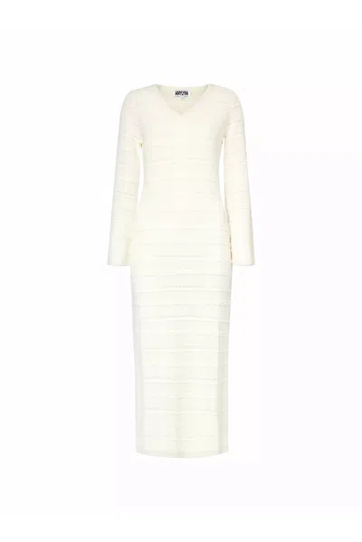 Amy Lynn Womens White V-neck Semi-sheer Knitted Midi Dress