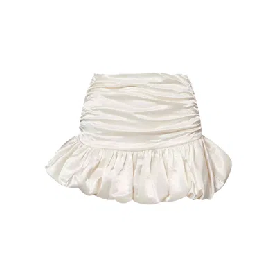 Amy Lynn Women's Neutrals Bella Cream Satin Puffball Mini Skirt In White
