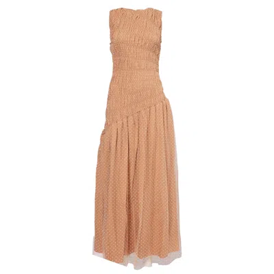 AMY LYNN WOMEN'S NEUTRALS / BROWN JULIA SMOCKED POLKA DOT MAXI DRESS