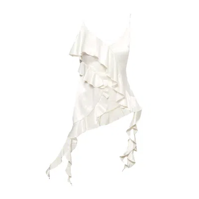 AMY LYNN WOMEN'S NEUTRALS CIAO CREAM SATIN DRAPED RUFFLES TOP