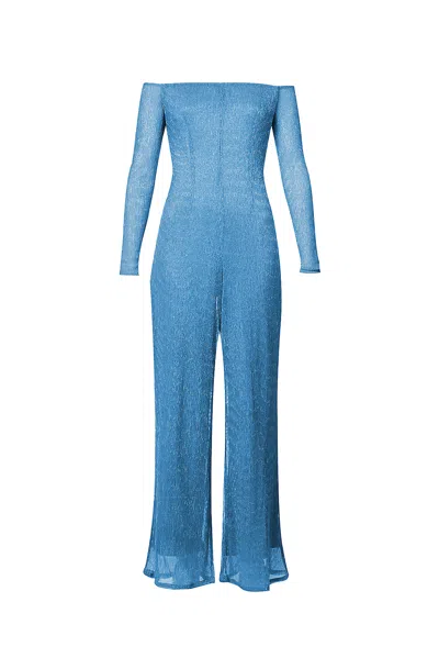 Amy Lynn Women's Odette Blue Metallic Plisse Jumpsuit