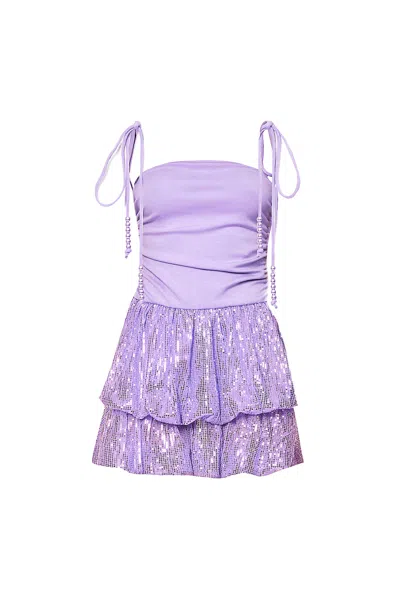 Amy Lynn Womens Lilac Sequin-embellished Ruched Stretch-woven Mini Dress In Pink/purple