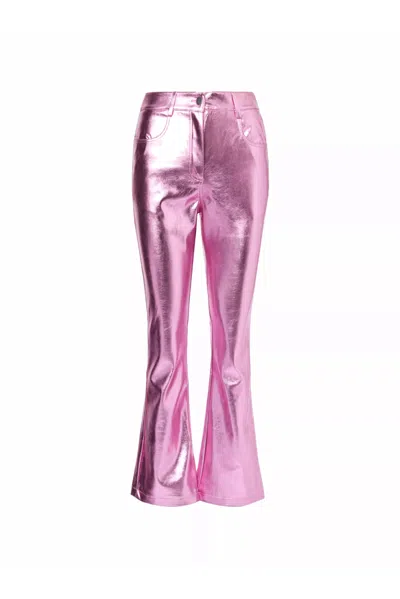 Amy Lynn Womens Pink Lupe Metallic Faux-leather Trousers In Pink/purple