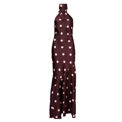 AMY LYNN WOMEN'S PURPLE BAIA BURGUNDY POLKA DOT HALTERNECK MAXI DRESS