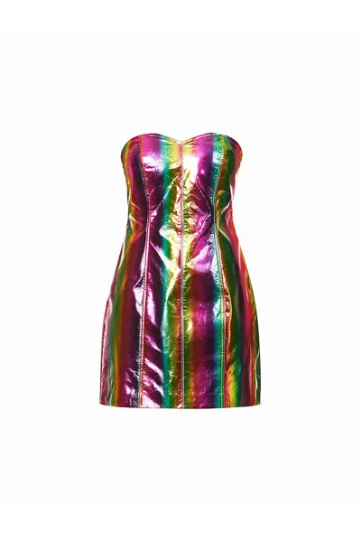 Amy Lynn Womens Multi Rainbow Striped Sweetheart-neckline Faux-leather Mini Dress In Black