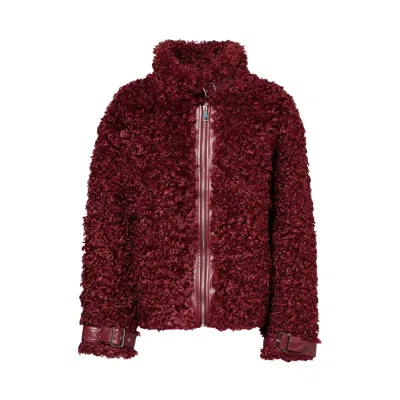 Amy Lynn Womens Celeste Funnel-neck Faux-shearling Coat Burgundy
