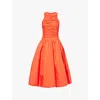 Amy Lynn Elodie Utility Ruffle Midi Dress With Puffball Skirt In Blood Orange In Red