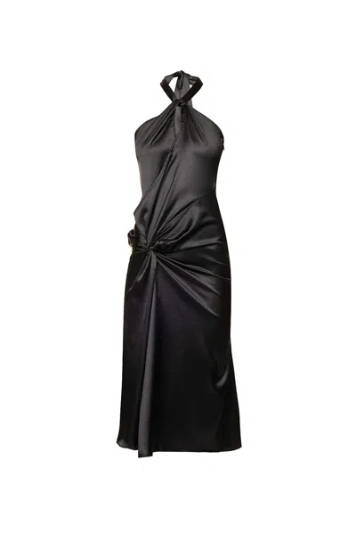 Amy Lynn Women's Serena Black Satin Halterneck Dress