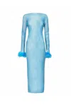 Amy Lynn Women's Seville Blue Net Mesh Rhinestone Maxi Dress In Blue