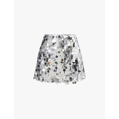 Amy Lynn Y2k Ultra Mini Sequin Paillette Skirt In Silver