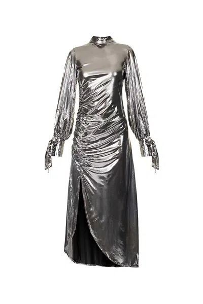 Amy Lynn Women's Stormi Silver Ruched Midi Dress In Metallic