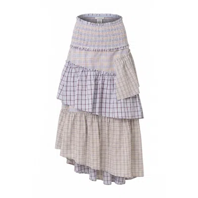 Amy Lynn Women's Thea Multi Check Smocked Tiered Skirt In Purple