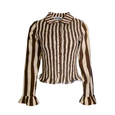 Amy Lynn Women's Yasmine Cotton Brown Stripe Smocked Shirt
