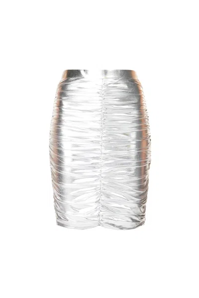 Amy Lynn Women's Yaya Silver Metallic Ruched Midi Skirt