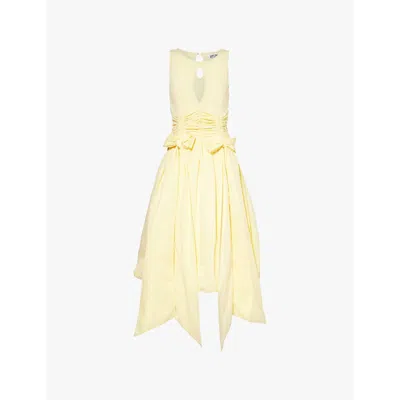 Amy Lynn Womens Yellow Bodhi Ruched Regular-fit Cotton Midi Dress