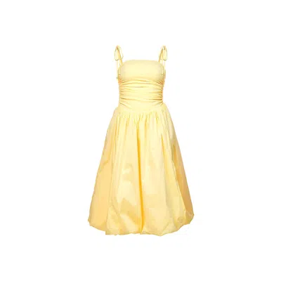 Amy Lynn Womens Yellow Puffball Ruched Stretch-cotton Midi Dress In Yellow/orange
