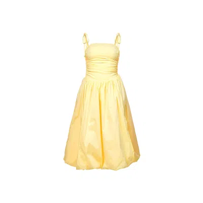 Amy Lynn Womens Yellow Puffball Ruched Stretch-cotton Midi Dress
