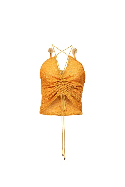 Amy Lynn Women's Yellow / Orange Daisy Orange Crochet Halter Neck Top In Yellow/orange