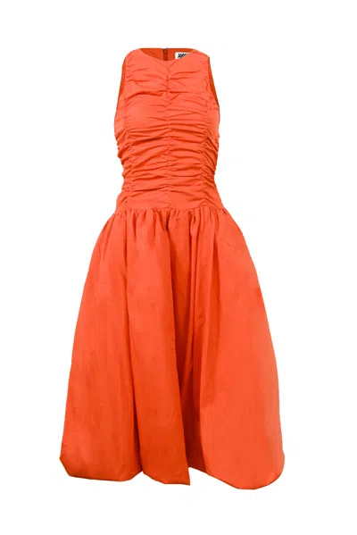 Amy Lynn Elodie Utility Ruffle Midi Dress With Puffball Skirt In Blood Orange