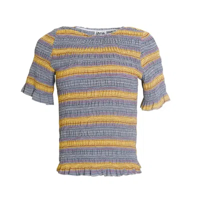 Amy Lynn Women's Yellow Romy Multi Stripe Smocked Viscose Knitted Top In Brown