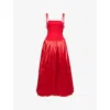 AMY LYNN WOMENS CHERRY RED ALEXA DROP-WAIST PUFFBALL SATIN MAXI DRESS