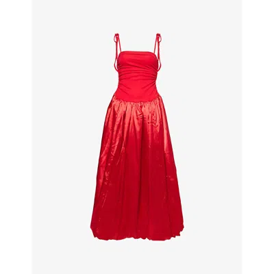 Amy Lynn Womens  Alexa Drop-waist Puffball Satin Maxi Dress In Cherry Red