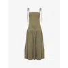Amy Lynn Womens Alexa Rhinestone-embellishment Stretch-woven Midi Dress Khaki In Khaki