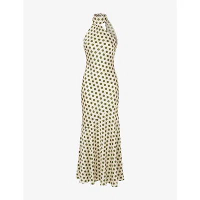 Amy Lynn Womens Green Baia Polka-dot Satin Maxi Dress In Multi