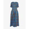 Amy Lynn Womens Beatrix Check-print Woven Maxi Dress Blue In Multi