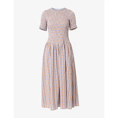 Amy Lynn Womens Light Blue Beatrix Checked Cotton-blend Midi Dress In Pink